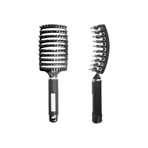 2 Pack Vented Curved Hairbrush, Boar Bristle Hair Brush for Women, Wet Dry Detangling Brushes, Styling Tools for Tangled Long Thick Curly Hair ( Black )