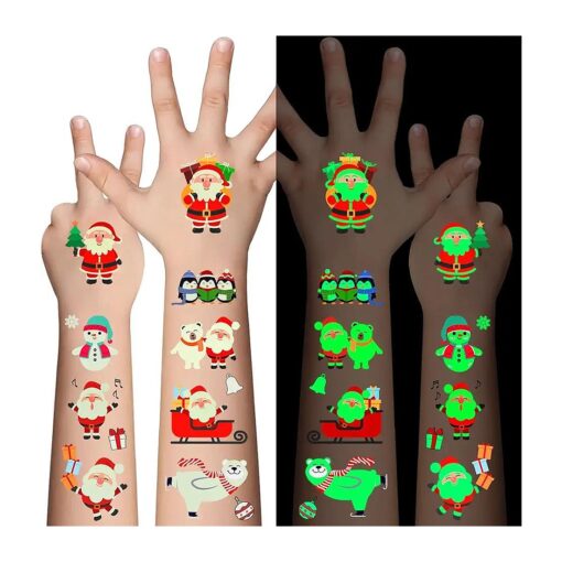 Luminous Christmas Temporary Tattoos for Kids - 120 Pieces Christmas Glow in The Dark Tattoos Stickers for Boys and Girls, Christmas Party Favors for Kids Stocking Stuffers and Gifts 10 Sheets