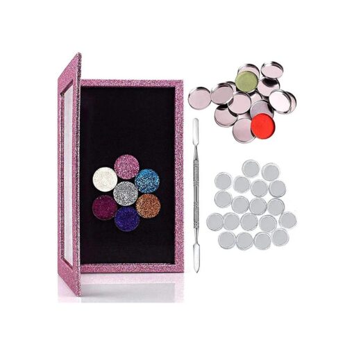 Kalolary 42PCS Professional Magnetic Palette Empty Makeup Palette Set with 1 Depotting Spatula 20 Adhesive Metal Stickers and 20 Empty Round Metal Tin Palette Pan for Eyeshadow Lipstick Blush