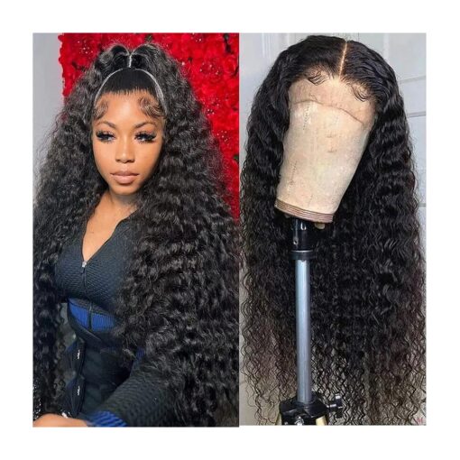 Deep Wave Lace Front Wigs Human Hair 180 % Density Curly Lace Front Wig Human Hair 13x4 Lace Frontal Wigs for Black Women with Baby Hair and Special Designed Adjustable Straps ( Deep Wave Wig, 24 Inch )