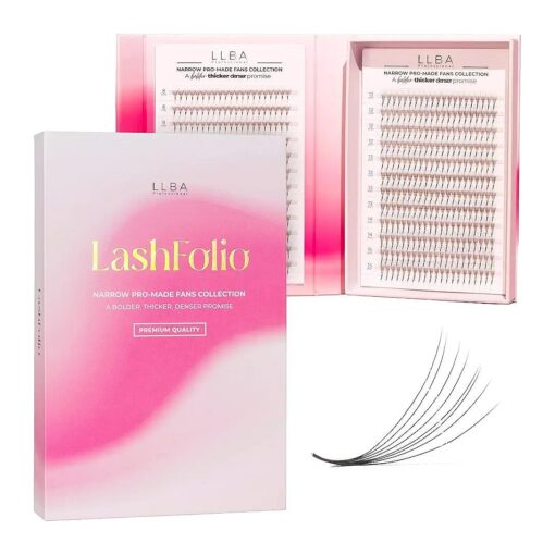 LLBA LashFolio Narrow Promade Fans | Handmade Volume Eyelashes | Multi Selections 5D~10D | C CC D Curl | Thickness 0.03~0.07mm | 8-15mm Length | Long Lasting & Easy Application ( 10D-0.03 CC 8mm-15mm )