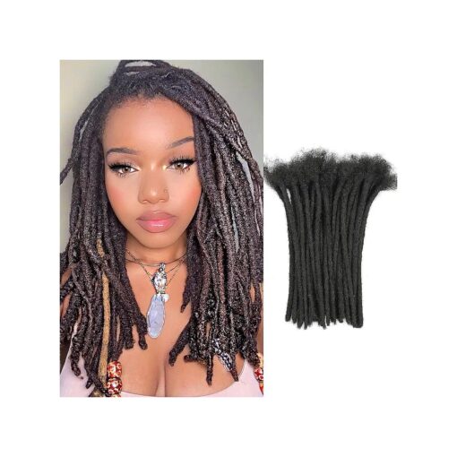 0.8cm Width 4Inch 10 Strands Dreadlock Extensions Real Human Hair 100 % Handmade Permanent Loc Extensions Human Hair for Women/Men Can Be Curled and Bleached ( width 0.8cm # 1B color )