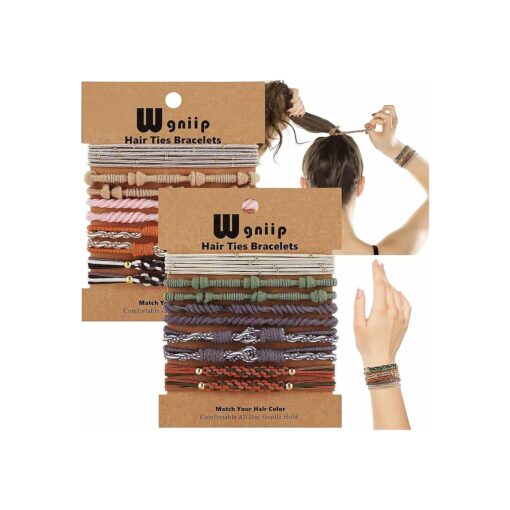 20 Boho Hair Ties in 5 Styles, 10 Colors - Cute Bracelets for Thin and Thick Hair, No Damage Elastics