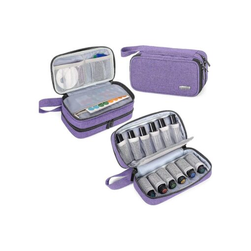 LUXJA Essential Oil Carrying Case - Holds 12 Bottles ( 5ml-15ml, Also Fits for Roller Bottles ), Portable Double-Layer Organizer for Essential Oil and Accessories, Purple