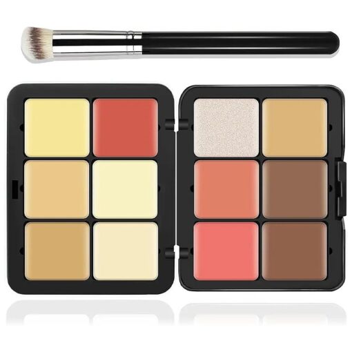 12 Colors Cream [ Blush+Contour+Concealer+Highlighter ] Makeup Palette for Cheeks - Multi-functional Makeup Palette with Brush, Natural Matte Long Wearing, Waterproof Blendable Face Makeup Palette ( # 05 )