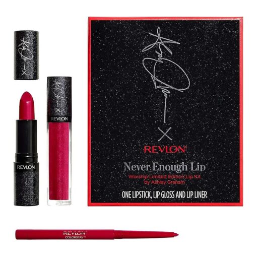 Revlon Never Enough Lip, Worship Limited Edition Lip Kit by Ashley Graham, 3 Piece Kit with Lipstick, Lip gloss, Lip liner, 1 Set