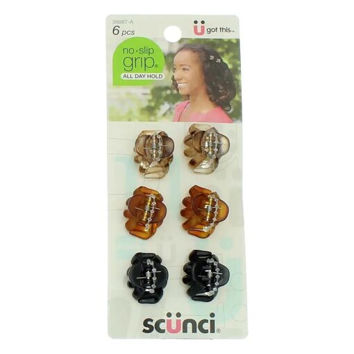 Scunci No-Slip Grip Mini Octopus Jaw Clips 6 Count ( Pack of 2 )