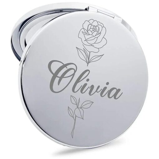 Compact Mirror Personalized Make Up Mirror Gifts for Mom Women Her Travel Folding Vanity Pocket Mirror for Birthday Wedding Portable Double Sided Magnifying Cosmetic Mirror Without Distortion