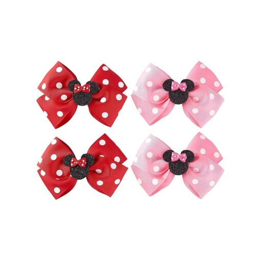 Baby Girls Mouse Ears Hair Bow Clips 4pc Birthday Party Dress Up Cartoon Hair Accessories 4 Inch Polka Dot