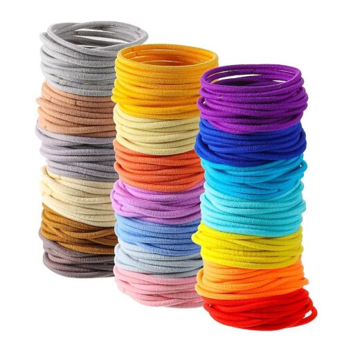 TecUnite 200 Pieces No-metal Hair Elastics Bulk Rubber Bands Hair Ties Ponytail Holders Hair Bands for Women Girls ( Cute Color,3 mm X 5 cm )