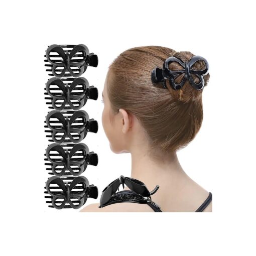 RC ROCHE ORNAMENT 6 Pcs Womens Hair Butterfly Cute Design Grip Side Slide Wide Teeth Strong Hold Durable Stylish Girls Fashion Accessory Premium Claw Clamp Jaw Clip, Large Black