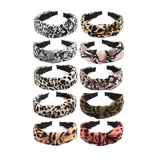 Ondder 10 Pack Knotted Headbands for Women Leopard Print Womens Headbands Fashion Headbands Non Slip Cheetah Headbands Top Knot Headbands Cute Turban Headbands for Women Girls