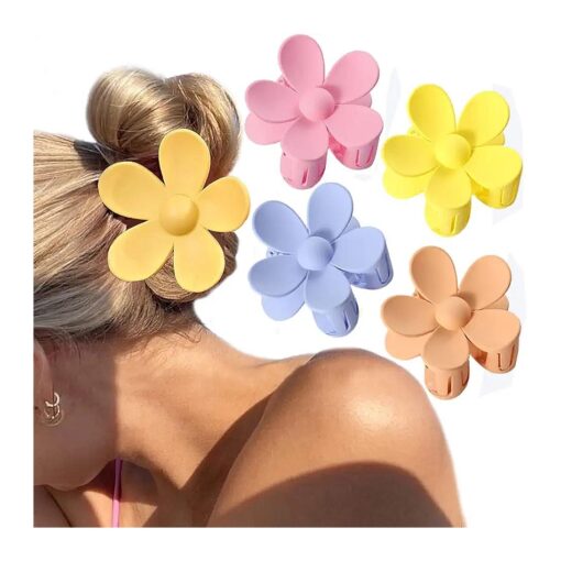 Flower Cute Hair Claw Clips, 4Pcs Large Hair Jaw Clips Nonslip Strong Hold Hair 3 Inch Matte Big Flowers Claw Clips Barrettes Jaw Clamps for Women and Girls Thick Hair and Thin Hair ( Style B )