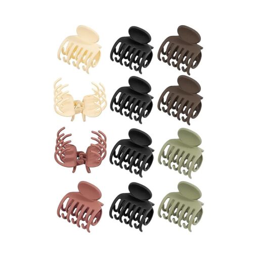 Double Row Teeth Small Hair Claw Clips for Women Fine Thin Short Hair, Lolalet 1.57 Inch Matte Hair Clamps Cute Size Jaw Clips No Slip for Women Girls Kids -12 Pack ( Style B )