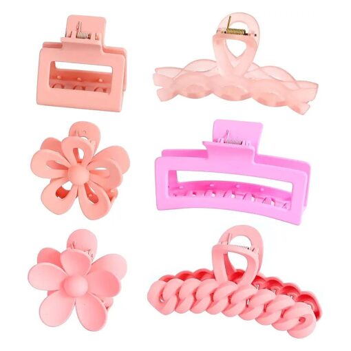 Hair Claw Clips,6PCS Pink Hair Clips, Big Hair Claw Clips Nonslip Large Claw Clip for Women Thin Hair Cute Jaw Hair Clips for Women Hair Claws Barrettes Ponytail Holder Hair Accessories