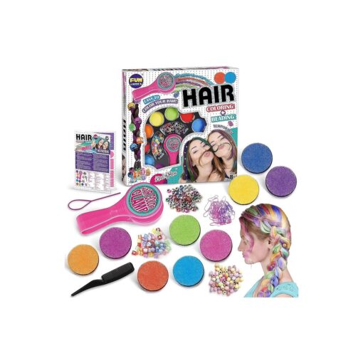 Hair Braiding Kit for Girls 8-12, FunKidz Handheld Hair Temporary Coloring Clamp with Hair Chalk for Kids Washable Hair Makeup Kit