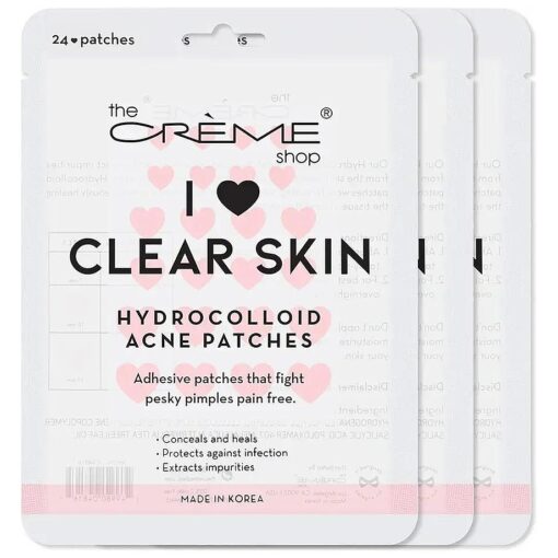 The Creme Shop Heart Shape Clear Skin Hydrocolloid Dark Spot Acne Patches - Infused with Salicylic Acid + Witch Hazel | Adhesive patches that fight pesky pimples, ( 72 Patches / 3 Sizes )