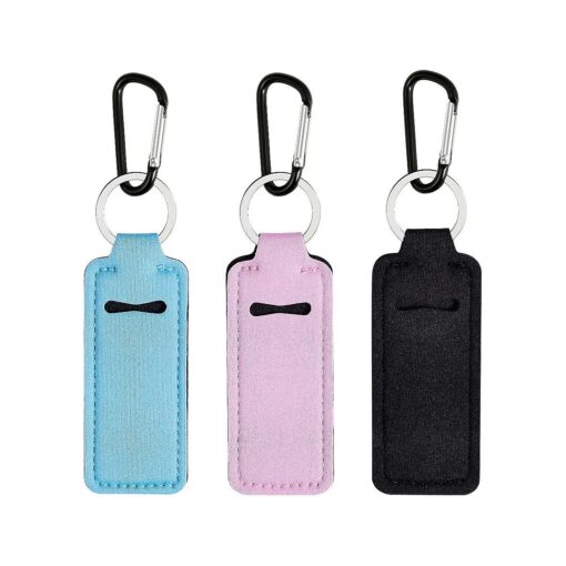 Pengxiaomei 3 Pcs Chapsticks Holder Keychain for Lipstick, Stocking Stuffers for Women ( Pink, Blue, Black )