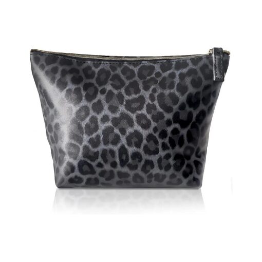 Vegan Leather Black Leopard Print Makeup Bag for Purse Make Up Bag - Cute Travel Accessories Small Cosmetic Zipper Pouch - Girly Girl Stuff Black Cheetah Print Gifts for Women Girls Aesthetic Things