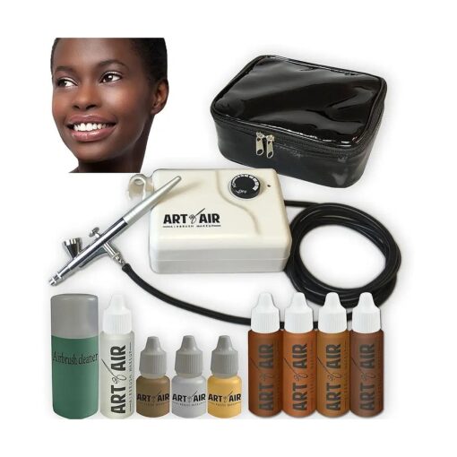 DARK Complexion Professional Airbrush Cosmetic Makeup System / 4pc Foundation Set with Blush, Bronzer, Shimmer and Primer Makeup Airbrush Kit