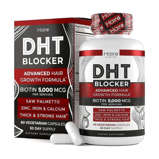 DHT Blocker Hair Growth Supplement - High Potency Biotin & Saw Palmetto for Hair Regrowth - Natural Hair Loss Treatments for Women & Men - Helps Stimulate Hair Follicle Growth