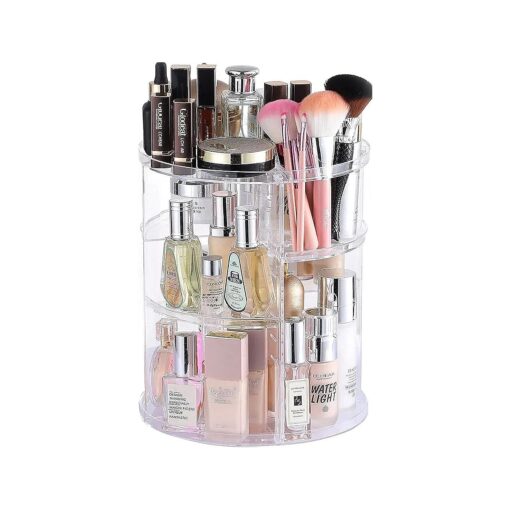 Cq acrylic 360 Degree Rotating Makeup Organizer, DIY Adjustable Layer Multi-Function Cosmetic Display Case Lazy Susan Makeup Organizers for Storage Carousel for Vanity Bathroom Countertop, Clear