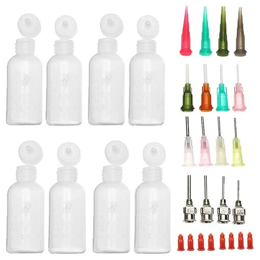 Pack of 8pcs 1 Oz.Jagua Henna Temporary Tattoo Bottle Kit, Multi Purpose Precision Applicator with 16 Blunt Tips for Body Art Paint DIY Project