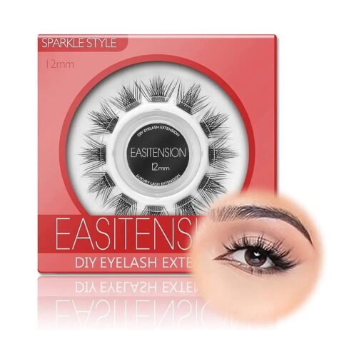 DIY Eyelash Extension, 3D Effect Individual Melt Flare Lash Cluster Natural Lashes Set, Home Eyelash Extension, D curl Lashes Pack 12mm,14mm ( 12MM-Sparkle )