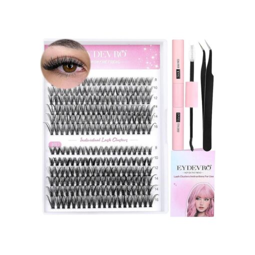 DIY Lash Clusters Eyelash Extension Kit 240 pcs 30D40D Individual Lashes with Lash Bond and Seal and Lash Applicator Tweezers D Curl 8-16mm Mixed Length Lashes by EYDEVRO