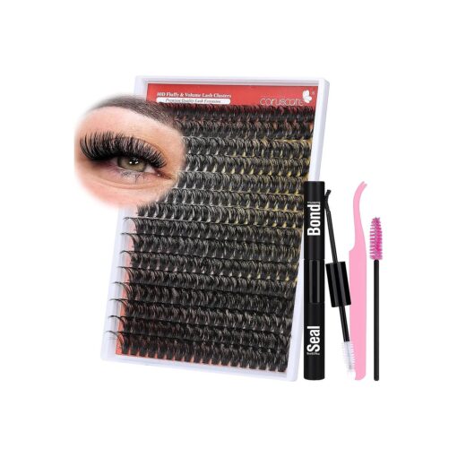 Lash Clusters Kit 80D Lash Extension Kit 12-18mm Thick Cluster Eyelash Extensions Long Lash Clusters D Curl Soft Individual Lashes DIY at Home with Lash Bond and Seal Lash Tweezers by CORUSCATE