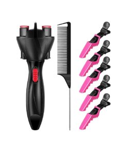 7 Pieces Automatic Hair Braider Set, Includes Electronic Hair Braiding Tool Machine Braid Maker Hair Twister DIY Tool with Rat Tail Comb and Crocodile Hair Clips for DIY Hair Styling ( Rose Red )