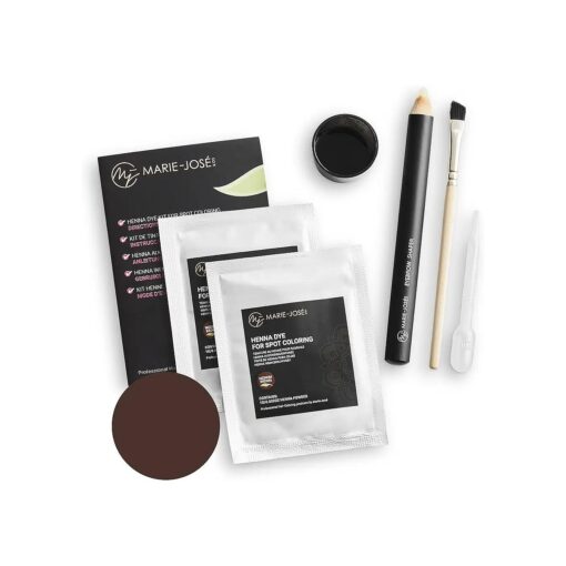 Marie-Jose & Co Henna Tint Kit Medium Brown - 20 applications - Covers Grey Hair - DIY Henna Eyebrow Tint Kit - Includes all necessary Eyebrow Coloring Tools