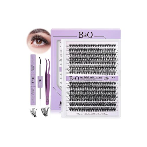 DIY Lash Extension Kit 280pcs Individual Lashes Cluster B & Q D Curl Eyelash Extension Kit Lash Clusters with Lash Bond and Seal and Lash Applicator Tool ( KIT,30D40D-0.07D-9-16MIX )