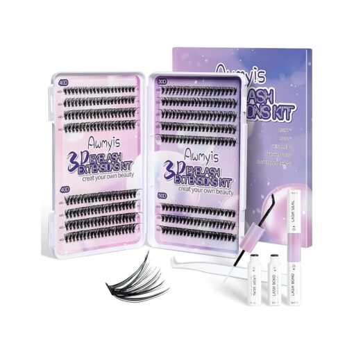 Lash Extension Kit, DIY Lash Extension Kit, 320pcs Individual Lashes Clsuters Kit D Curl Eyelash Extension Kit with Bond and Seal and Lash Applicator Tool, Lashes Kit for Self Application at Home