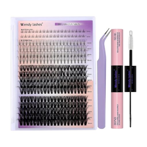 DIY Lash Extension Kit Lash Clusters With Bottom Lashes 20/30/40/50D 12-18mm Multi-types Individual Lashes Bond and Seal, Spike, Volume Lashes Kit Lash Applicator ( 40/50 Kit )