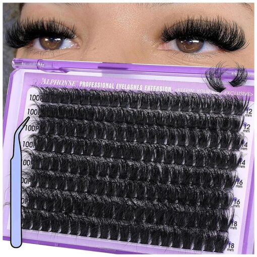 Fluffy Lash Clusters Kit 12-18mm Cluster Eyelash Extensions 100D Volume Individual Lashes Clusters Thick Lash Extension Kit 160pcs pestanas pelo a pelo with tweezers by ALPHONSE