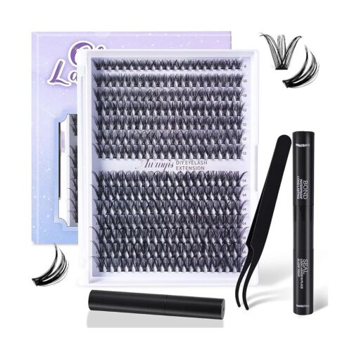 DIY Lash Extension Kit, 280pcs Mix Lash Lift Kit Individual Lashes Cluster Eyelash Extension Kit False Eyelashes with Lash Bond and Seal Lash Remover and Tweezer, Manga and Wispy Lash Clusters