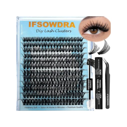 DIY Lash Extension Kit 240pcs 40D Cat Eye Wispy D Curl Lashes Clusters Kit Mega Volume Lash Clusters with Bond and Seal and Applicator Tools Eyelash Extension Kit at Home ( 0.07D/10-18mm )