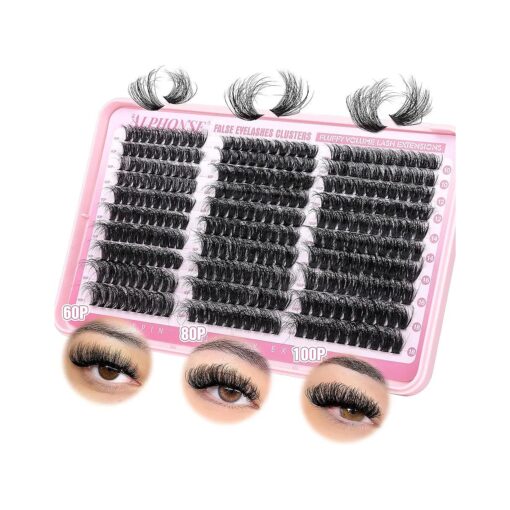 Fluffy Lash Clusters Thick Volume Lash Extension 10-18mm Cluster Eyelash Extensions DIY Individual Lashes Wispy at Home Pestanas Pelo a Pelo by ALPHONSE ( 60D+80D+100D, 300pcs )