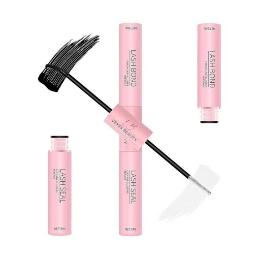 VEYESBEAUTY Lash Bond and Seal Waterproof 2 in 1 Cluster Lash Glue for Eyelash Extensions Long Lasting Strong Hold Individual Eyelash Glue for Self-Application at Home 5ml+5ml