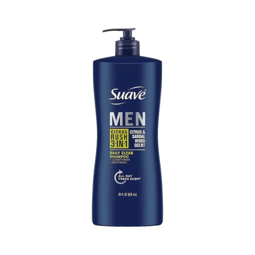 Suave Men 3-in-1 Shampoo Conditioner Body Wash Citrus Rush for Gentle Cleansing and Conditioning Mens Shampoo 3 in 1 Formula with Keratin and Glycerin 28 oz