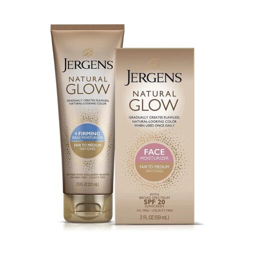 Jergens Natural Glow Gradual Glow, Daily Moisturizer +Firming and Face Moisturizer with SPF 20, Fair to Medium