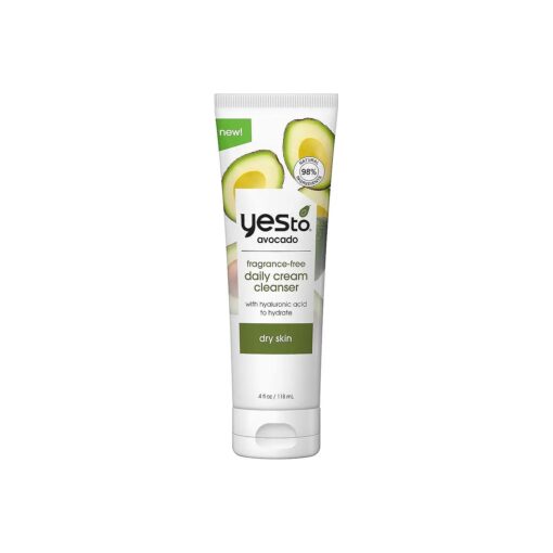 Yes To Avocado Fragrance Free Daily Cream Cleanser, Hydrating Face Wash That Removes Makeup & Impurities Leaving Skin Moisturized With Hyaluronic Acid & Glycerin, Natural Vegan & Cruelty Free, 4 Fl Oz