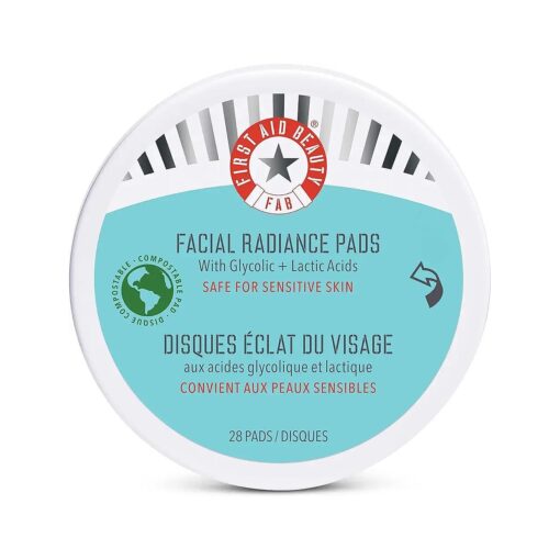 First Aid Beauty Facial Radiance Pads - Daily Exfoliating Pads with AHA that Help Tone & Brighten Skin - Compostable for Daily Use - 28 Pads