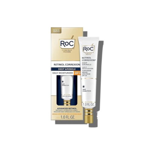 RoC Retinol Correxion Deep Wrinkle Daily Face Moisturizer with Sunscreen SPF 30, Skin Care Treatment for Fine Lines, Dark Spots, Post-Acne Scars, 1 Ounce