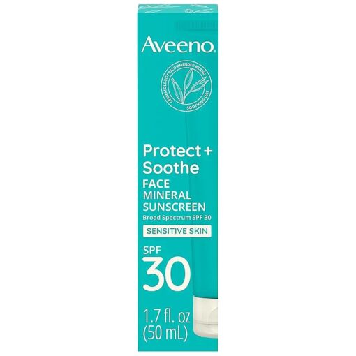 Aveeno Protect + Soothe Face Mineral Sunscreen with Broad Spectrum SPF 30 for Sensitive Skin, Lightweight & Non-Greasy Face Sunscreen, Water-Resistant UVA/UVB Protection, 1.7 fl, oz