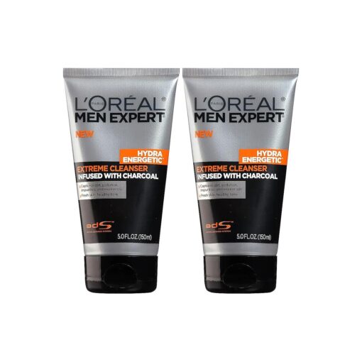 L'Oreal Paris Men Expert Hydra Energetic Daily Facial Cleanser with Charcoal, 2 ct .