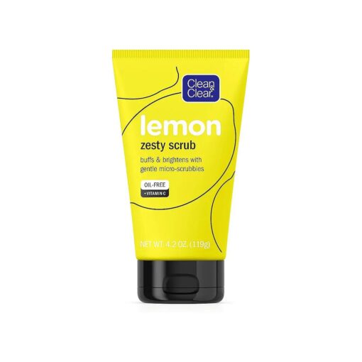 Clean & Clear Lemon Zesty Brightening Facial Scrub, Vitamin C, Lemon Extract & Gentle Micro-Scrubbies to Buff & Brighten Skin & Reduce Shine, Oil-Free Daily Face Cleansing Scrub, 4.2 Oz