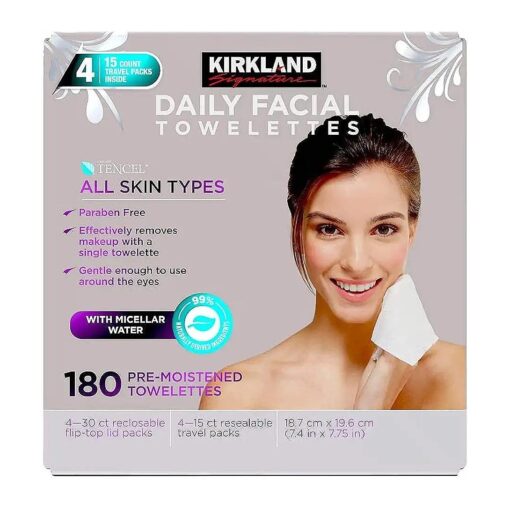 KIRKLAND SIGNATURE Paraben Free Micellar Daily Facial Cleansing Towelettes, 180 Count