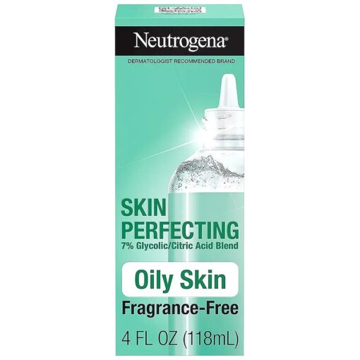 Neutrogena Skin Perfecting Daily Liquid Facial Exfoliant with 7 % Glycolic/Citric Acid Blend for Oily Skin, Smoothing & Clarifying Leave-On Face Exfoliator, Oil- & Fragrance-Free, 4 fl, oz